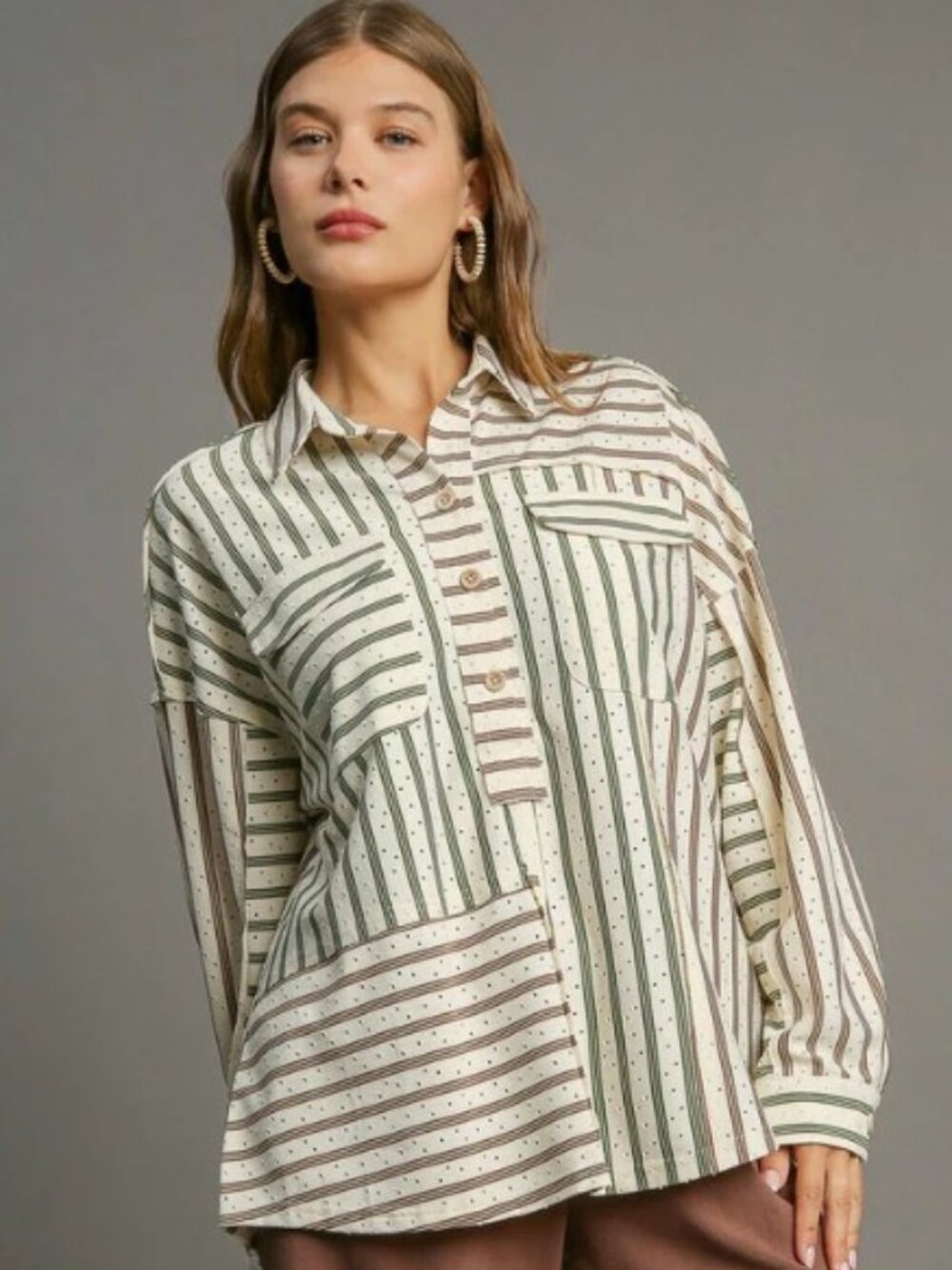 Umgee🆕Stripe Collared Button-Down Top